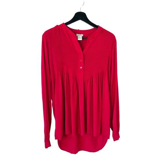 Sundance Tops - Sundance Mystic Falls Red Pleated Front Long Sleeve Collared Top Medium